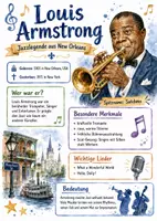 Vorschau - Arbeitsblätter - Lernposter + Arbeitsblätter zum Thema "Louis Armstrong" + Lösung & MP3 + Mindmap + Infografik - Deckblatt