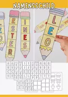 Vorschau - Mal- und Bastelvorlagen - Namensschild Stift basteln - Schulanfang Kunst - Deckblatt
