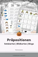 Vorschau - Arbeitsblätter - Präpositionen üben – Halloween | Deutsch | Satzkarten, Bildkarten & Bingo (über, unter, auf, neben) - Deckblatt