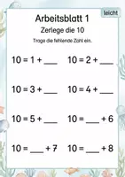 Vorschau - Arbeitsblätter - Zahlzerlegung bis 15 | Mathematik Klasse 1 | 5 Arbeitsblätter als PDF - Seite 1