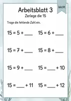Vorschau - Arbeitsblätter - Zahlzerlegung bis 15 | Mathematik Klasse 1 | 5 Arbeitsblätter als PDF - Seite 3