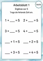 Vorschau - Arbeitsblätter - Zur 5 ergänzen | Mathematik Klasse 1 | 5 Arbeitsblätter als PDF - Seite 1