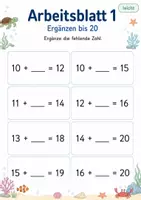 Vorschau - Arbeitsblätter - Ergänzen bis 20 Klasse 1 | Mathematik | 5 Arbeitsblätter als PDF - Seite 1