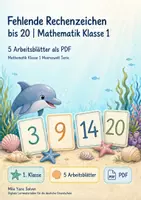 Vorschau - Arbeitsblätter - Fehlende Rechenzeichen bis 20 | Mathematik Klasse 1 | 5 Arbeitsblätter als PDF - Deckblatt