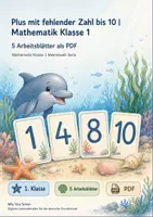 Vorschau - Arbeitsblätter - Plus mit fehlender Zahl bis 10 | Mathematik Klasse 1 | 5 Arbeitsblätter als PDF - Deckblatt