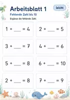 Vorschau - Arbeitsblätter - Plus mit fehlender Zahl bis 10 | Mathematik Klasse 1 | 5 Arbeitsblätter als PDF - Seite 1