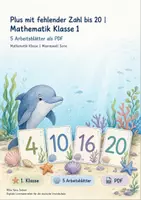 Vorschau - Arbeitsblätter - Plus mit fehlender Zahl bis 20 | Mathematik Klasse 1 | 5 Arbeitsblätter als PDF - Deckblatt