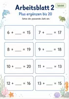 Vorschau - Arbeitsblätter - Plus mit fehlender Zahl bis 20 | Mathematik Klasse 1 | 5 Arbeitsblätter als PDF - Seite 2