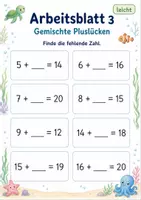 Vorschau - Arbeitsblätter - Plus mit fehlender Zahl bis 20 | Mathematik Klasse 1 | 5 Arbeitsblätter als PDF - Seite 3