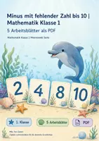 Vorschau - Arbeitsblätter - Minus mit fehlender Zahl bis 10 | Mathematik Klasse 1 | 5 Arbeitsblätter als PDF - Deckblatt