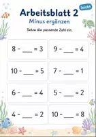 Vorschau - Arbeitsblätter - Minus mit fehlender Zahl bis 10 | Mathematik Klasse 1 | 5 Arbeitsblätter als PDF - Seite 2
