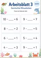Vorschau - Arbeitsblätter - Minus mit fehlender Zahl bis 10 | Mathematik Klasse 1 | 5 Arbeitsblätter als PDF - Seite 3