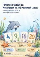 Vorschau - Arbeitsblätter - Fehlende Startzahl bei Plusaufgaben bis 20 | Mathematik Klasse 1 | 5 Arbeitsblätter als PDF - Deckblatt