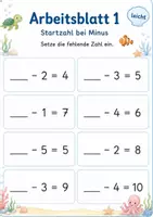 Vorschau - Arbeitsblätter - Fehlende Startzahl bei Minusaufgaben bis 20 | Mathematik Klasse 1 | 5 Arbeitsblätter als PDF - Seite 1