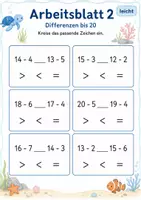 Vorschau - Arbeitsblätter - Differenzen vergleichen bis 20 | Mathematik Klasse 1 | 5 Arbeitsblätter als PDF - Seite 2