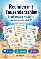 Vorschau - Arbeitsblätter - Rechnen mit Tausenderzahlen | Mathematik Klasse 4 | 6 Arbeitsblätter als PDF - Deckblatt