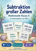 Vorschau - Arbeitsblätter - Subtraktion großer Zahlen | Mathematik Klasse 4 | 6 Arbeitsblätter als PDF - Deckblatt