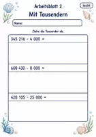 Vorschau - Arbeitsblätter - Subtraktion großer Zahlen | Mathematik Klasse 4 | 6 Arbeitsblätter als PDF - Seite 2