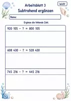 Vorschau - Arbeitsblätter - Subtraktion großer Zahlen | Mathematik Klasse 4 | 6 Arbeitsblätter als PDF - Seite 3