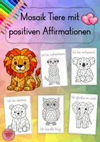 Vorschau - Mal- und Bastelvorlagen - Selbstwert stärken mit Mosaik Tieren – Affirmationskarten zum Ausmalen - Deckblatt