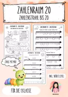 Vorschau - Unterrichtsreihen - Zahlenraum 20 - Zahlenstrahl bis 20 | Arbeitsblätter und Spiel | 1. Klasse - Deckblatt