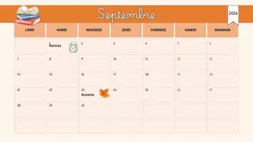 Aperçu - Affichage - Calendrier scolaire mensuel illustré 2026-2027 – Zone C - Page 1