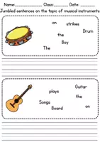 Vorschau - Arbeitsblätter - Schüttelsätze / Jumbled Sentences: Musikinstrumente / musical instruments - Englisch - Seite 1