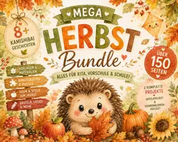 Vorschau - Arbeitsblätter - Mega Herbstbundle – Über 150 Vorlagen für Kita, Kindergarten, Vorschule & 1. Klasse | 8+ Kamishibai | Apfelprojekt | Sonnenblumenprojekt | Herbstmaterial - Deckblatt