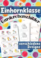 Vorschau - Mal- und Bastelvorlagen - Einhornklasse - Garderobenschilder (Klassentier) - Deckblatt