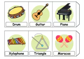 Vorschau - Mal- und Bastelvorlagen - Leporello - Musikinstrumente / musical instruments - Englisch - Seite 1