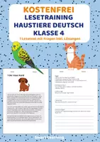 Vorschau - Arbeitsblätter - Kostenlos: Lesetraining Haustiere – Leseverständnis Klasse 4 - Deckblatt