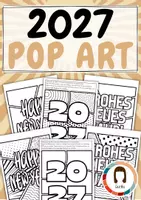 Vorschau - Mal- und Bastelvorlagen - Popart Silvester & Neujahr | Grusskarten Ausmalbilder Kunst - Deckblatt
