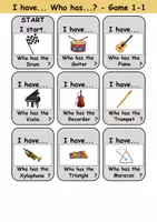 Vorschau - Mal- und Bastelvorlagen - I have... Who has...? (Musikinstrumente / musical instruments ) Ich habe... wer hat...? - Englisch - Seite 1