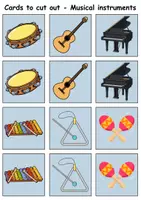 Vorschau - Mal- und Bastelvorlagen - Remember it! / Matching Pairs: Musikinstrumente / musical instruments (Image-Image) - Englisch - Seite 1