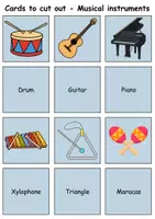 Vorschau - Mal- und Bastelvorlagen - Remember it! / Matching Pairs: Musikinstrumente / musical instruments (Image-Word) - Englisch - Seite 1