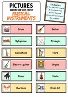 Vorschau - Arbeitsblätter - Laufdiktat / Running dictation: Musikinstrumente / musical instruments - Englisch - Seite 1