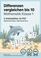 Vorschau - Arbeitsblätter - Differenzen vergleichen bis 10 | Mathematik Klasse 1 | 5 Arbeitsblätter als PDF - Deckblatt