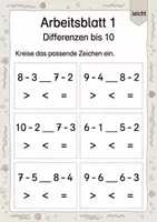 Vorschau - Arbeitsblätter - Differenzen vergleichen bis 10 | Mathematik Klasse 1 | 5 Arbeitsblätter als PDF - Seite 1