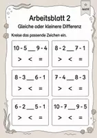 Vorschau - Arbeitsblätter - Differenzen vergleichen bis 10 | Mathematik Klasse 1 | 5 Arbeitsblätter als PDF - Seite 2