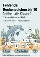 Vorschau - Arbeitsblätter - Fehlende Rechenzeichen bis 10 | Mathematik Klasse 1 | 5 Arbeitsblätter als PDF - Deckblatt