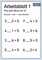 Vorschau - Arbeitsblätter - Fehlende Rechenzeichen bis 10 | Mathematik Klasse 1 | 5 Arbeitsblätter als PDF - Seite 1