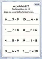 Vorschau - Arbeitsblätter - Fehlende Rechenzeichen bis 10 | Mathematik Klasse 1 | 5 Arbeitsblätter als PDF - Seite 2