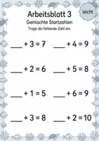 Vorschau - Arbeitsblätter - Fehlende Startzahl bei Plusaufgaben bis 10 | Mathematik Klasse 1 | 5 Arbeitsblätter als PDF - Seite 3