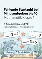 Vorschau - Arbeitsblätter - Fehlende Startzahl bei Minusaufgaben bis 10 | Mathematik Klasse 1 | 5 Arbeitsblätter als PDF - Deckblatt