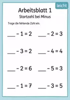 Vorschau - Arbeitsblätter - Fehlende Startzahl bei Minusaufgaben bis 10 | Mathematik Klasse 1 | 5 Arbeitsblätter als PDF - Seite 1