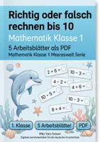 Vorschau - Arbeitsblätter - Richtig oder falsch rechnen bis 10 | Mathematik Klasse 1 | 5 Arbeitsblätter als PDF - Deckblatt