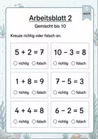 Vorschau - Arbeitsblätter - Richtig oder falsch rechnen bis 10 | Mathematik Klasse 1 | 5 Arbeitsblätter als PDF - Seite 2