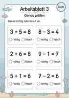 Vorschau - Arbeitsblätter - Richtig oder falsch rechnen bis 10 | Mathematik Klasse 1 | 5 Arbeitsblätter als PDF - Seite 3