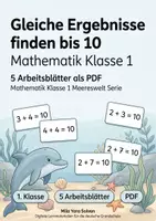 Vorschau - Arbeitsblätter - Gleiche Ergebnisse finden bis 10 | Mathematik Klasse 1 | 5 Arbeitsblätter als PDF - Deckblatt
