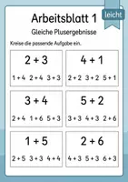 Vorschau - Arbeitsblätter - Gleiche Ergebnisse finden bis 10 | Mathematik Klasse 1 | 5 Arbeitsblätter als PDF - Seite 1